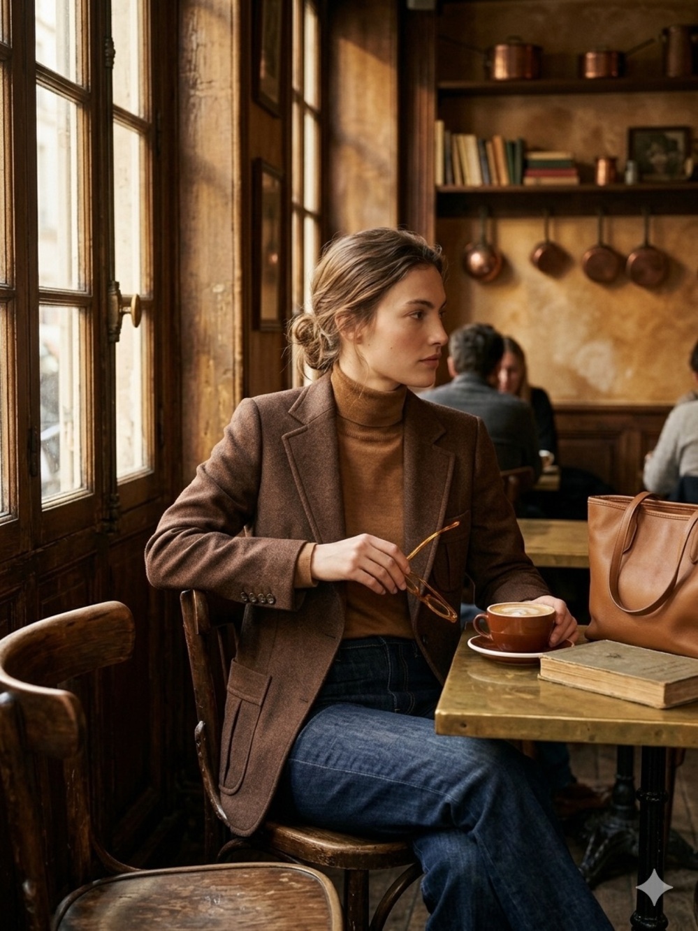 Vintage Brown Wool Blazer with Camel Turtleneck